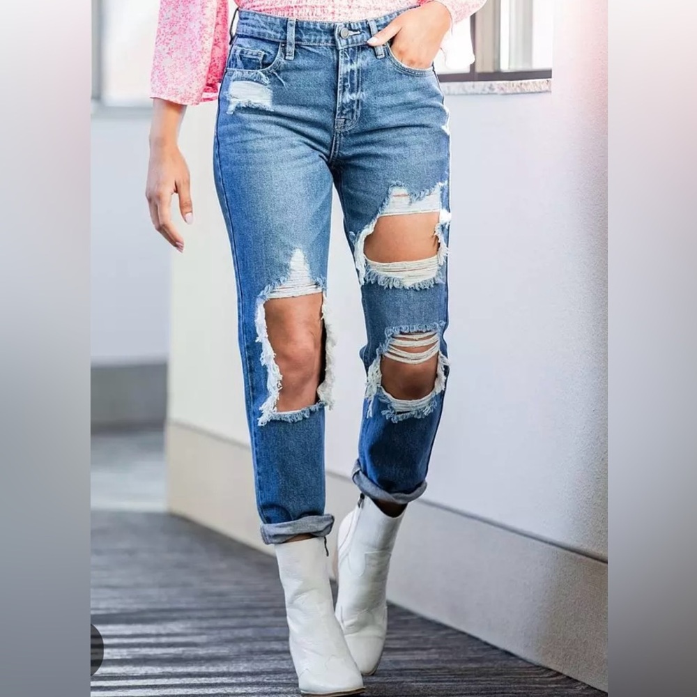 Hidden NWT Distressed Ripped Blue Bailey Boyfriend Jeans TAGGED WRONG 29 NOT 25